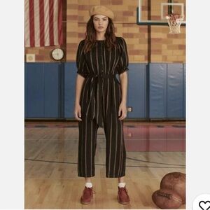 THE GREAT. The Homeroom Jumpsuit In Oxford Stripe In Size 1